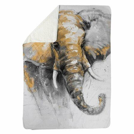 BEGIN HOME DECOR 60 x 80 in. Beautiful Golden Elephant-Sherpa Fleece Blanket 5545-6080-AN53-1